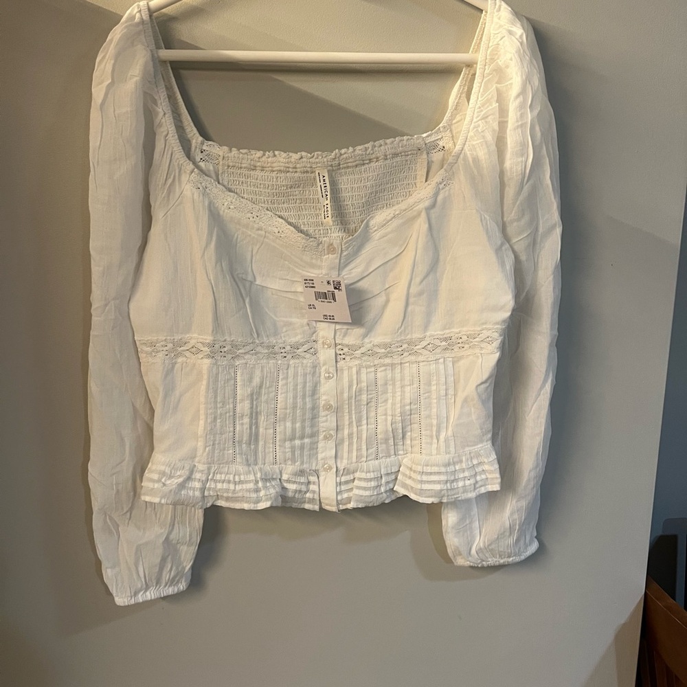 American Eagle Outfitters White Textured Blouse